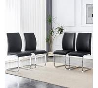 YAIXBNG Design elegante in stile europeo: 4 comode sedie in poliuretano nero con gambe in metallo argentato, combina eleganza con un design moderno per migliorare il tuo spazio.