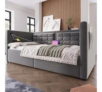 YAIXBNG Divano letto imbottito 90 x 200 cm, divano letto singolo con spazio idraulico e stazione di ricarica USB e tipo C, letto per gli ospiti con rete in legno, grigio, velluto, senza materasso.