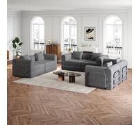 YAIXBNG Divano letto in ciniglia 2 in 1 con vano portaoggetti nel bracciolo, tre telai in metallo e diverse opzioni di configurazione