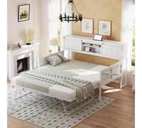 YAIXBNG Divano letto in ferro 90 x 200 cm, divano letto allungabile con più ripiani e prese multifunzionali, ferro da stiro singolo, letto per adolescenti, bianco