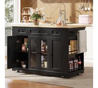 YAIXBNG Isola da cucina, divisori rimovibili, armadio da cucina, carrello da pranzo con piano di lavoro, buffet, carrello da pranzo con venature del legno, armadio a buffet, armadio in vetro temperato