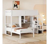YAIXBNG Letto a castello 90 x 200 cm, scala di sicurezza con vano portaoggetti nascosto, vano portaoggetti da scrivania, design 2 in uno, per bambini, rete a doghe, letto di pino, bianco