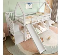YAIXBNG Letto a castello con scala di stoccaggio e scivolo, letto (senza materasso), lettino con ringhiera, adatto per bambini, ragazzi, 90 x 200 cm, bianco