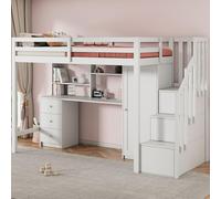 YAIXBNG Letto a castello con scrivania e armadio, scale, lettino multifunzionale, letto a castello per bambini, dotato di cassetti e armadio per scale, 90 x 200 cm, bianco