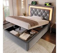 YAIXBNG Letto imbottito 90 x 200 cm, in velluto, letto singolo con nastro diamantato a LED nella testiera, stazione di ricarica USB e tipo C, cassetta idraulica con vano portaoggetti, moderno letto
