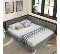 YAIXBNG Letto matrimoniale 160 x 200 cm, superficie in velluto, schienale alto, ideale per camera da letto, camera familiare e appartamenti più grandi, adatto per coppie e famiglie, grigio scuro