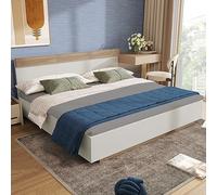 YAIXBNG Letto matrimoniale in legno con testiera in legno e rete a doghe, 205 x 164 x 90,5 cm (T/L/A), set in rovere Sonoma/bianco (senza materasso)