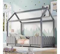 YAIXBNG Letto per bambini e bambine, 90 x 200 cm, versatile in legno, per ragazzi e ragazze, con protezione anti-caduta e rete a doghe, grigio (senza materasso)
