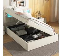 YAIXBNG Letto piano, 90 x 200 cm, letto imbottito, luce ambientale sulla testiera del letto, apertura su un lato, design minimalista, grande spazio di archiviazione, testiera regolabile, velluto