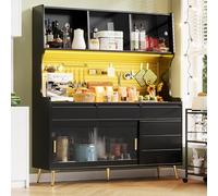 YAIXBNG Mobile alto moderno con illuminazione a LED e controllo app, armadio da cucina o sala da pranzo con cassetto, credenza con ripiano con parete forata, 145 x 39 x 171 cm, nero