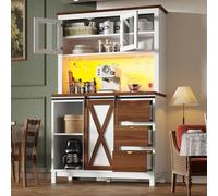 YAIXBNG Mobile alto moderno con illuminazione a LED e controllo app, armadio da cucina o sala da pranzo con cassetto, credenza con anta scorrevole e tre cassetti, bianco