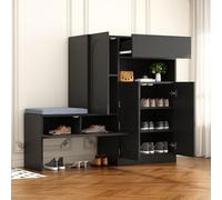YAIXBNG Scarpiera alla moda 2 in 1 con ante curve, porta pieghevole con funzione soft close, scomparti regolabili in altezza e panca imbottita, colore nero, 130 x 35 x 110 cm