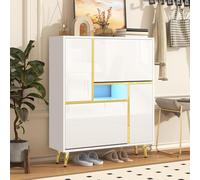 YAIXBNG Scarpiera moderna bianca con parte anteriore lucida e luce LED a 16 colori (80 x 25 x 96 cm)