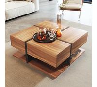YAIXBNG Tavolino da caffè, tavolo con 4 cassetti, abbinamento unico di colore e design lineare, spazio inferiore 78 x 78 x 36 cm