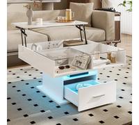 YAIXBNG Tavolino sollevatore multifunzione lucido con illuminazione a LED, altezza regolabile e spazio flessibile - design moderno per soggiorno, ufficio e piccoli appartamenti