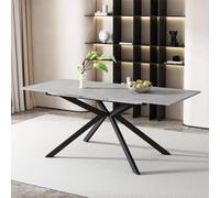 YAIXBNG Tavolo da pranzo allungabile automaticamente, tavolo da pranzo per il tempo libero, 150/180 x 70 x 76 cm, design sacro, motivo cemento, nero e grigio