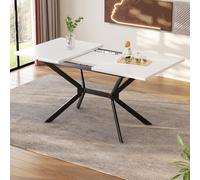 YAIXBNG Tavolo da pranzo espandibile bianco 120/160 x 80 cm, gambe in metallo nero, tavolo da pranzo rettangolare, adatto per quattro o sei persone