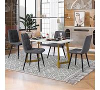 YAIXBNG Tavolo da pranzo rettangolare da 117 cm con 4 sedie, tavolo da pranzo moderno, in lino, grigio scuro, gambe dorate