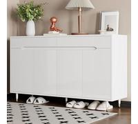 YAIXBNG Una moderna scarpiera a due ante, due cassetti, ripiani regolabili e gambe dorate, perfetta per l'ingresso, può ospitare 18-24 paia di scarpe.