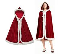 YAJIMAOY Mantello Natalizio con Cappuccio, Mantello di Natale Rosso Velluto per Donna, Uomo e Bambini, Costume di Babbo Natale per Cosplay e Feste