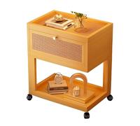 Yajuer Comodino In Rattan, Comodino con Piano Scorrevole, Comodino con Cassetti, Comodino Alto per Camera Da Letto Soggiorno Piccolo Spazio(Original bamboo color)