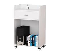 Yajuer Leggio Mobile con Ruote, Supporto per Podio In Legno con Foro per Cavi Riservato, Piattaforma Portatile per Lezioni E Discorsi per Aule E Chiese(White)