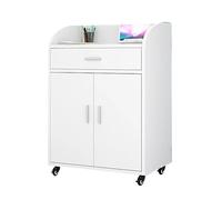 Yajuer Podio Portatile con Ruote Bloccabili, Podio Mobile con Ruote, Podio Per Conferenze In Legno, Scrivania per Reception, Podio Inclinato(White)