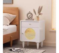 Yajuer Set Di 2 Comodini, Comodini In Rattan, Comodini con Cassetto Decorato In Rattan, Comodino In Legno per Comodini Da Camera Da Letto E Piccoli Spazi(White)