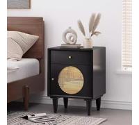 Yajuer Set Di 2 Comodini, Comodini In Rattan, Comodini con Cassetto Decorato In Rattan, Comodino In Legno per Comodini Da Camera Da Letto E Piccoli Spazi(Black)