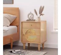 Yajuer Set Di 2 Comodini, Comodini In Rattan, Comodini con Cassetto Decorato In Rattan, Comodino In Legno per Comodini Da Camera Da Letto E Piccoli Spazi(Wood)