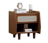 Yajuer Set Di 2 Comodini, Comodini In Rattan con Cassetti, Comodino In Legno con Ripiano Aperto, Comodino Boho per Camera Da Letto con Spazio Piccolo(Walnut)