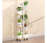 Yajuer Supporto per Piante A 6 Ripiani per Interni Ed Esterni, Scaffale per Piante con Ruote, Grande Espositore per Vasi Multipli per Patio E Ufficio(Light walnut)