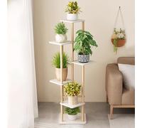 Yajuer Supporto per Piante Angolare In Metallo per Esterni, Moderno Portavasi, Supporto per Piante In Legno per Giardino(White)
