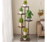 Yajuer Supporto per Piante Angolare In Metallo per Esterni, Moderno Portavasi, Supporto per Piante In Legno per Giardino(Walnut)