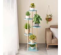 Yajuer Supporto per Piante Angolare In Metallo per Esterni, Moderno Portavasi, Supporto per Piante In Legno per Giardino(Blue)