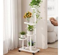 Yajuer Supporto per Piante Da Interno Con Ruote, Supporto Alto In Metallo, Mensola Angolare per Soggiorno, Camera Da Letto E Balcone(White)