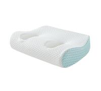 Yajuyi Cuscino Cervicale Supporto Collo Memory Foam Anti Sudore Cuscino Piercing Orecchio con Fori Traspirante Adatto Persone Sensibili Dormire Lato, Azzurro