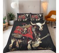 Yak Ricoperto Di Decorazione A Forma Di Teschio Copripiumino Una PiazzaMezza 200x200 (2 Federa 50x80) WesternRock Set Copripiumino 3D Microfibra Ultra Angoli FissiCerniera Morbido LeggeroFacile