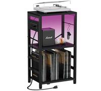 YAKANJ Tavolino con luce LED, supporto per giradischi con stazione di ricarica, per riporre dischi in vinile, supporto per giradischi, album per sala musica, studio, industria, nero