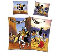 Yakari - Biancheria da letto double-face, 135 x 200 cm + 80 x 80 cm, 100% cotone renforcé di qualità con chiusura lampo YKK, piccolo Donner, tetto, grande aquila, taglia tedesca