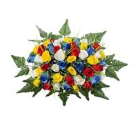 yakermur Sella Di Fiori Artificiali per Cimitero | Commemorativo Resistente Alle Intemperie,Grande Sella Cimitero Mazzo Di 48 Fiori - Per Il Giardino, Cortile, Amici e la