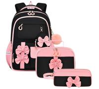 yakermur Zaino scuola per ragazze con borsa per il pranzo e astuccio, rosa | Zaino per la scuola elementare per bambini e adolescenti, viaggi di mezzo, asilo, pendolarismo, vacanze, feste