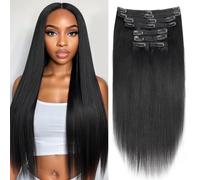 Yaki Extension per capelli umani lisci con clip, 8 pezzi, capelli umani Remy per donne, capelli umani morbidi naturali, 120 g, 50,8 cm, colore nero naturale #1B