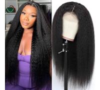 Yaki Straight Wear and Go Glueless Breathable Parrucca 4x4 pizzo frontale parrucca per donne nere 14 pollici nero naturale