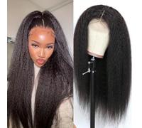 Yaki Straight Wear and Go Glueless Breathable Parrucca 4x4 pizzo frontale parrucca per donne nere 18 pollici nero naturale