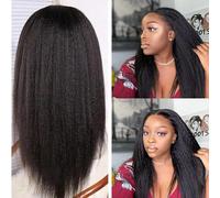 Yaki Straight Wear and Go Glueless Breathable Parrucca 4x4 pizzo frontale parrucca per donne nere 22 pollici nero naturale