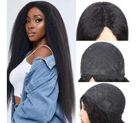 Yaki Straight Wig Human Hair Parrucca Donna Capelli Veri Umani Seta Kinky Straight Full Machine Made Wig Yaki Parrucca Liscia per le Donne Facile da Indossare Senza Colla 14 Pollici