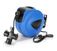 Yakimz Avvolgicavo automatico, 20 m + 1,5 m, con attacco a 3 scomparti, avvolgicavo con funzione di arresto, cavo di prolunga, con supporto a parete girevole a 180°, per montaggio a parete