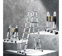 Yakimz Scala Telescopica da 5 m - Pieghevole Con Puleggia di Inversione Rimovibile, Telaio ad A in Alluminio, Antiscivolo Allungabile, Multiuso, Fino a 150 kg - Argento