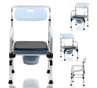 Yakimz Sedia WC pieghevole in altezza, sedia a rotelle, fino a 160 kg, sedia a rotelle con secchio, per anziani, feriti e disabili